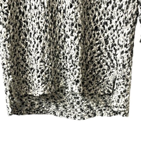 J. Jill Black White Loose Knit V-Neck 3/4 Sleeve Sweater 100% Cotton - Picture 4 of 10